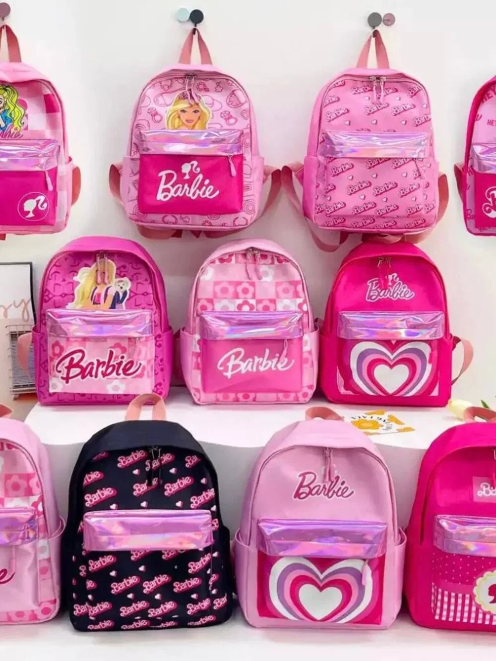 Pink Barbie Backpack Collection Display – Stylish School Bag Set
